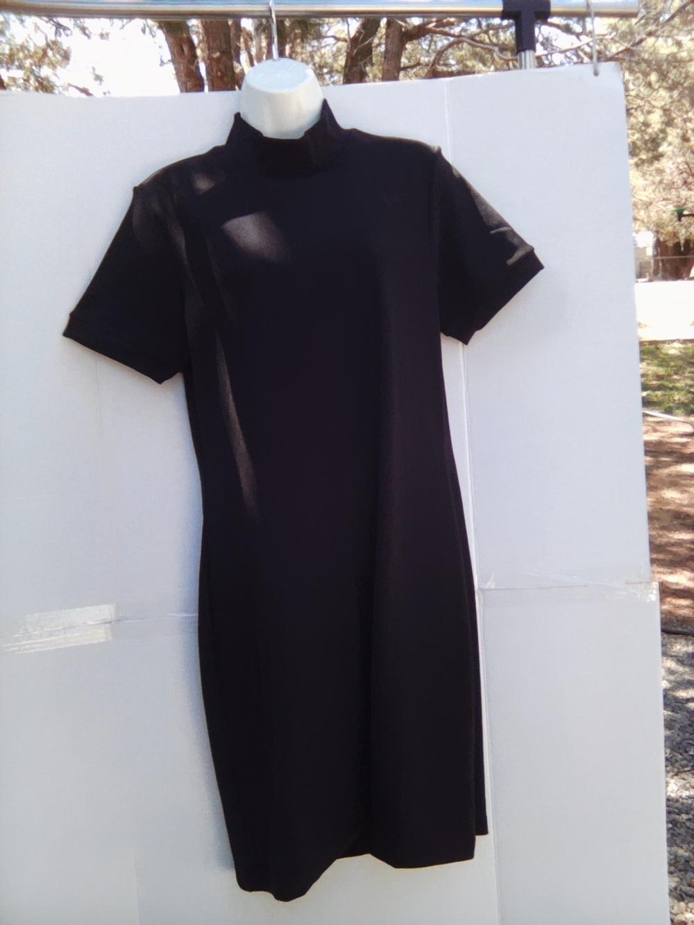 Black Short-Sleeve Mock Neck Women's Dress